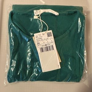 NWT Mango Green Ribbed Cotton Dress